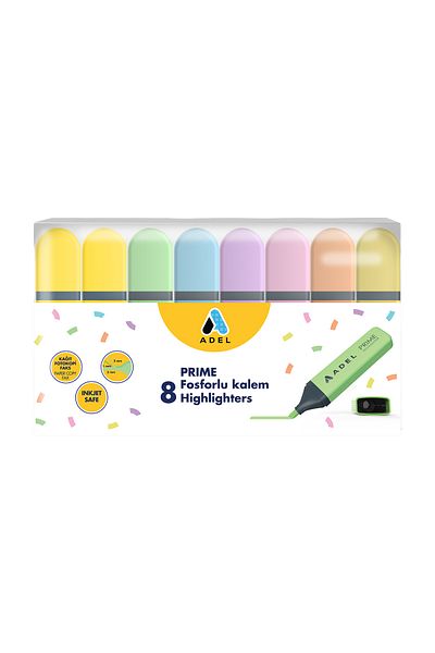 Adel Prime 8-Set of Highlighters,Water-Based Ink,3 Different Thicknesses of Marking Options