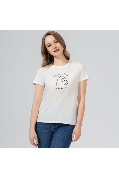 Giordano Women's Comfort Print Cotton Jersey Short Sleeve Tee