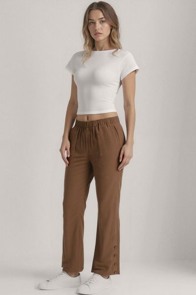 Vitrin Buttoned Crinkle Fabric Trousers