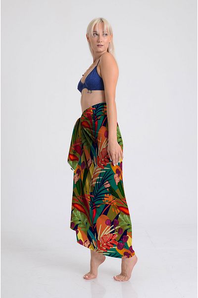 DESENİX Tropical Print Pareo - 100X145 cm - Silky Chiffon & Luxury Satin Fabric Option - Beach Dress