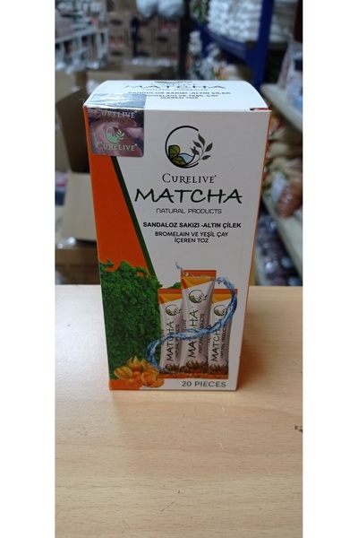 CURELIVE Matcha Sandaloz Sakızı Altın Çilek Bromelain ve Yeşil Çay İçeren Toz 20 steak poşet