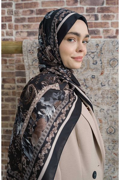Fatma Atasoy Hibisca Bitter Brown Ethnic Patterned Shawl