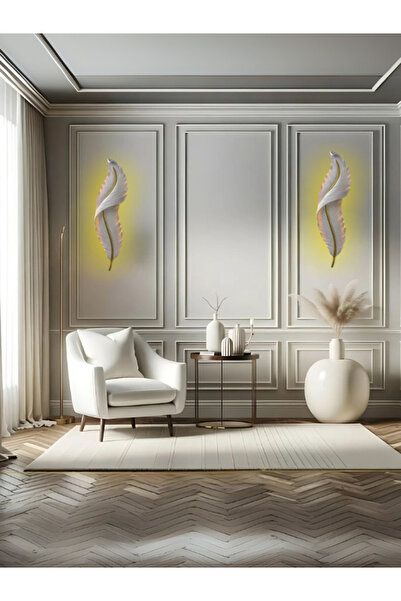 3D AKSESUAR DÜNYASI Büyük Boy Dekoratif Tüy Şekilli Işıklı Duvar Dekoru Modern Aplik