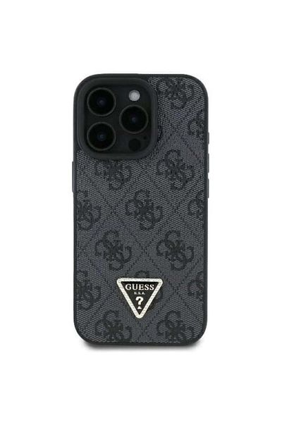 Guess Case for iPhone 16 Pro Max - Guess Leather 4G Triangle Strass (GUHCP16XP4TDPK) - Black