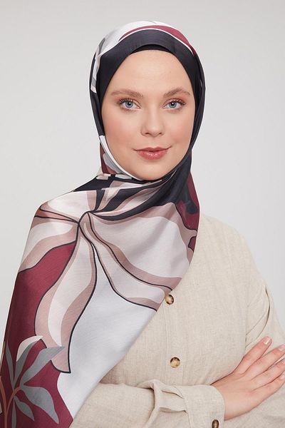 FİVESCARF Μαύρο-κόκκινο αφηρημένο λουλουδάτο μοτίβο μάρκας σάλι