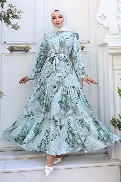 benguen Φόρεμα Hijab με σχέδιο Πράσινο 554