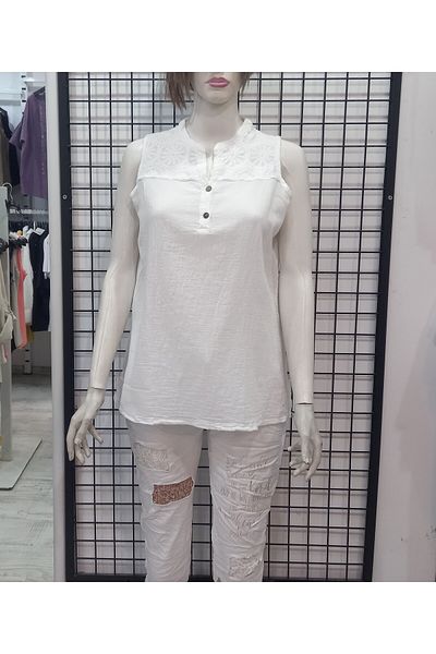 Butik Şans Button Detailed Zero Sleeve Cotton Blouse