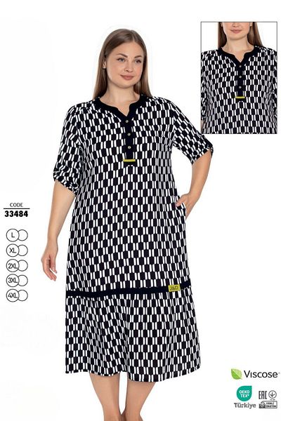 Juliet Deluxe Γυναικείο φόρεμα με μοτίβο με κουμπιά από ύφασμα βισκόζης 33484