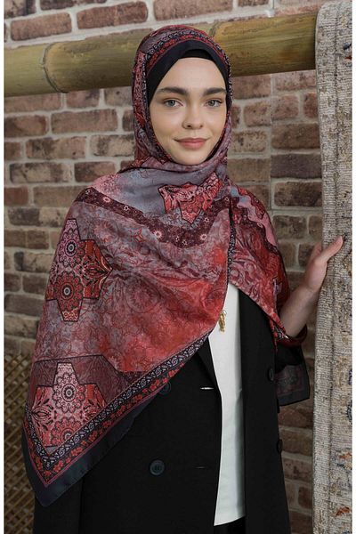 Fatma Atasoy Glorina Red Ethnic Patterned Shawl