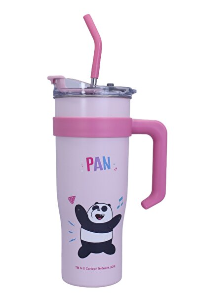 Miniso We Bare Bears Lisanslı Cidarlı Kulplu Çelik Matara (1.6 L) - Panda