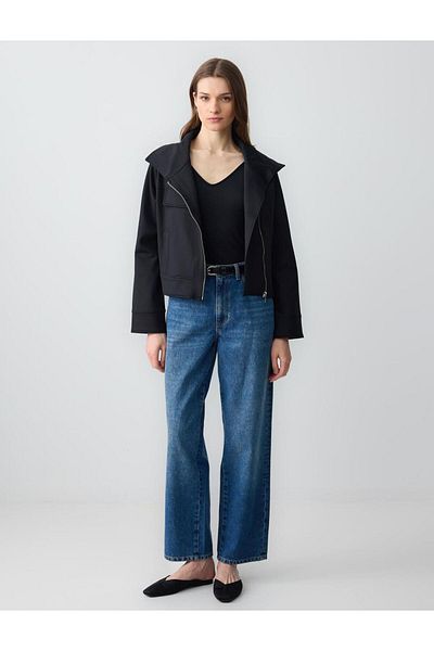 Jimmy Key Black Straight Cut Long Sleeve Knitted Jacket with Pocket Detail