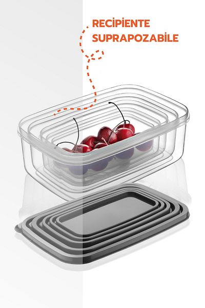 Ginza Maison Embox Food Set, 5 Boxes With Anthracite Lid (2100 ML, 1300 ML, 850 ML,530 ML, 330 ML)