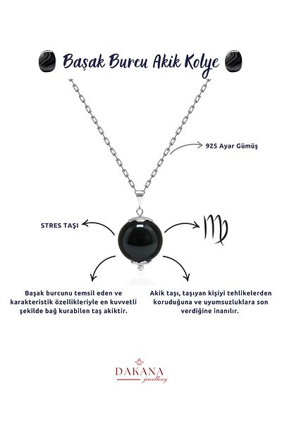 DAKANA JEWELLERY Certified Agate Natural Stone Virgo Silver Necklace