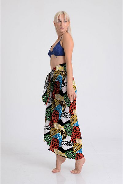 DESENİX Mixed Animal Print Pareo - 100X145 cm - Silky Chiffon & Luxury Satin Fabric Option - Beach Dress