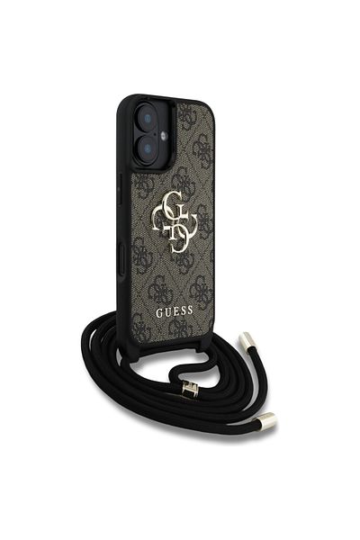 Guess Case for iPhone 16 - Guess Hardcase 4G Big Logo with Cord Strap (GUHCP16SP4GMGCRW) - Brown