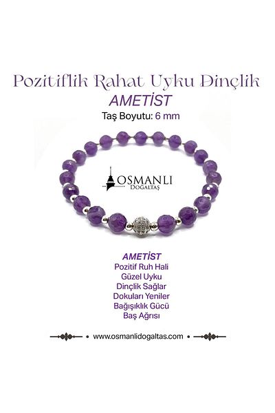 OSMANLI DOĞAL TAŞ 6mm Faceted Genuine Amethyst and Hematite-Zircon Bracelet - Certified and Line