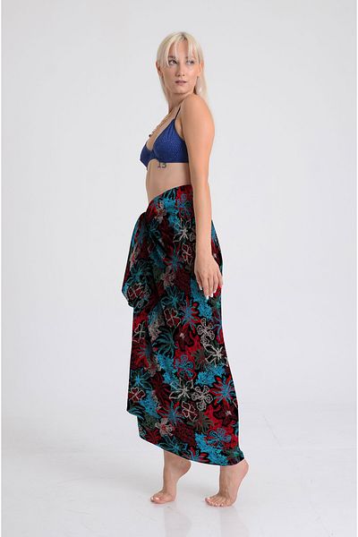 DESENİX Colorful Dotted Flowers Pareo - 100X145 cm - Silky Chiffon & Luxury Satin Fabric Option- Beach Dress