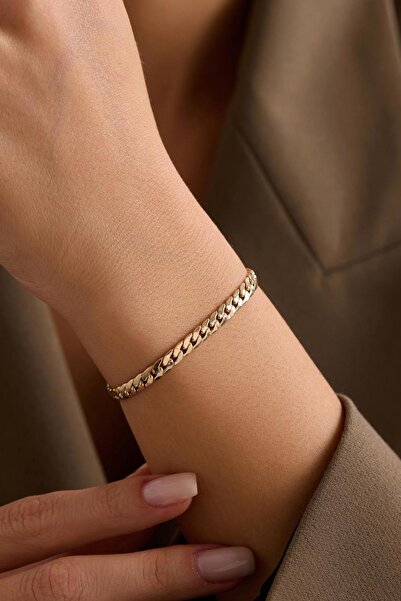 Bayar Gold 14 Ayar Altın İtalyan Yassı Gurmet Bileklik 4 mm