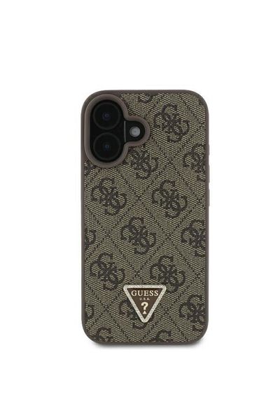 Guess Case for iPhone 16 Plus - Guess Leather 4G Triangle Strass (GUHCP16MP4TDPW) - Brown