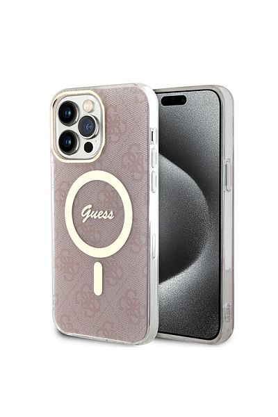 Guess Case for iPhone 15 Pro - Guess IML 4G MagSafe (GUHMP15LH4STP) - Pink