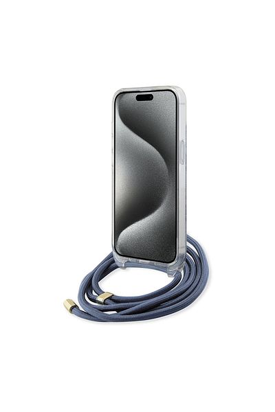Guess Carcasă pentru iPhone 15 - Guess Crossbody Cord 4G Print (GUHCP15SHC4SEB) - Albastră