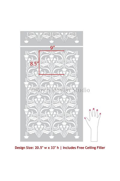 OEM Sablon Perete vopsire, tencuiala dimensiune 900x600 x mm grosime 0,7mm Aubrey Nouveau Floral model M