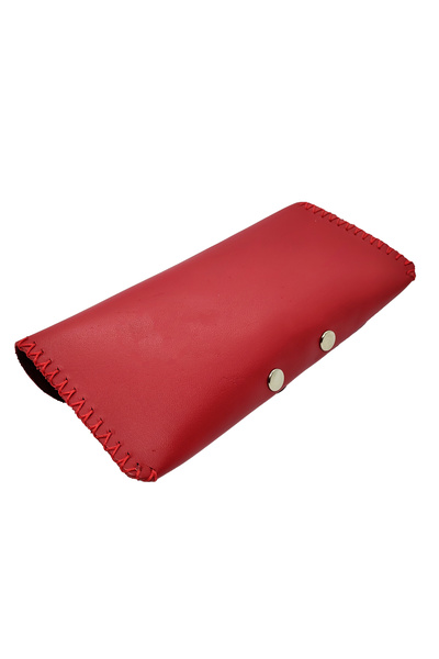 Natty Pell Sunglasses or prescription glasses case, with magnet, made of red genuine leather with X-stitching
