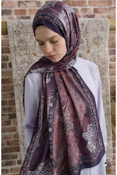 Fatma Atasoy Glorina Eggplant Purple Ethnic Patterned Shawl