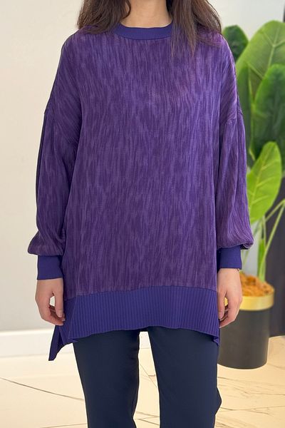 Nuss Silk Satin Patterned Tunik 3009 Purple