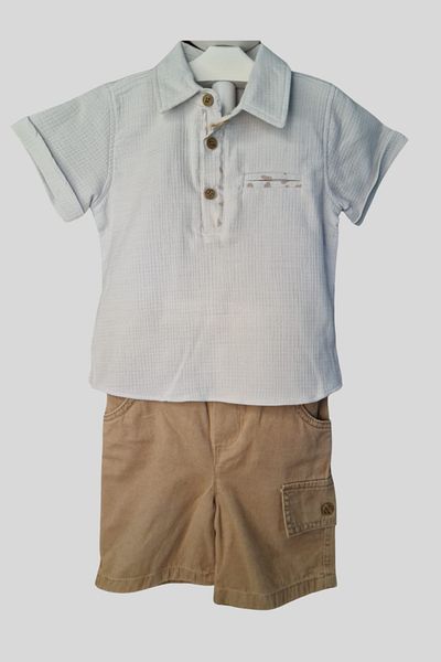 KIPIRIK BABY 2-Piece Boy's Light Blue Shirt and Brown Shorts Set