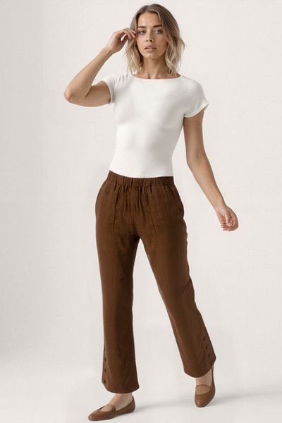 Vitrin Buttoned Crinkle Fabric Trousers