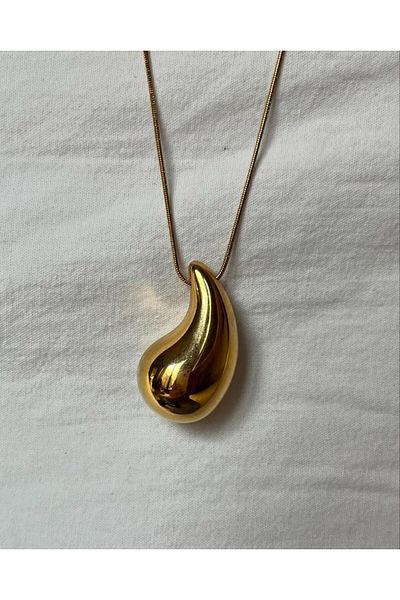 Ervalina Trend Fashion Teardrop Bottega Steel Necklace Gold Color