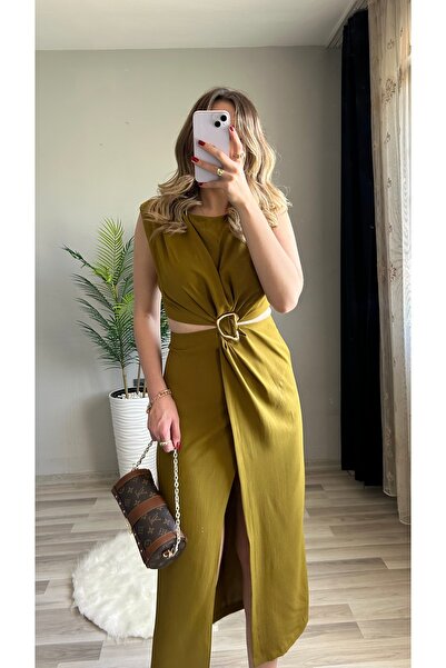 ensbutik Tokalı Yırtmaçlı Midi Elbise