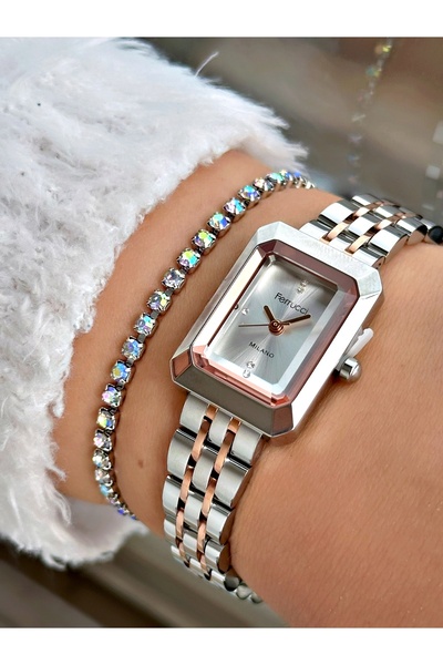 Ferrucci FERRUCCİ KESME CAMLI KARE ROSE GÜMÜŞ METAL KADIN KOL SAATİ