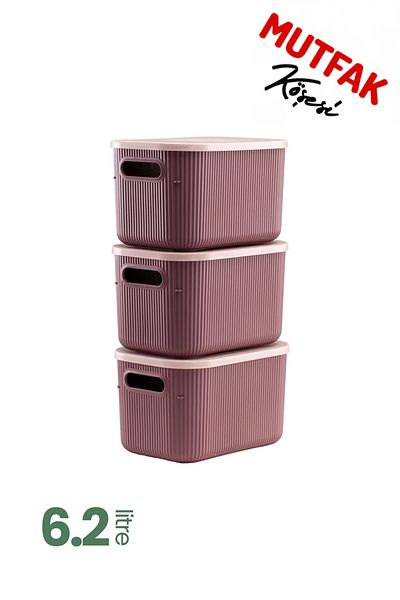 Mutfak Köşesi Terra 3 Pieces 6.2 Lt Organizer Box with Lid, Decorative Storage Box