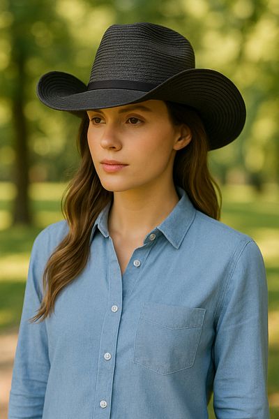 LAGRANZE Straw Stripe Detail Casual Women's Cowboy Hat
