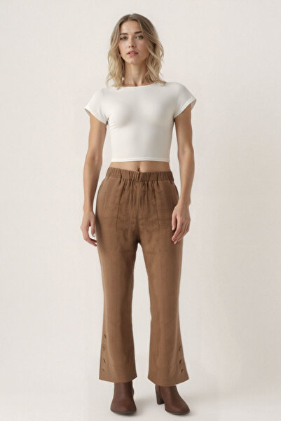 Vitrin Buttoned Crinkle Fabric Trousers