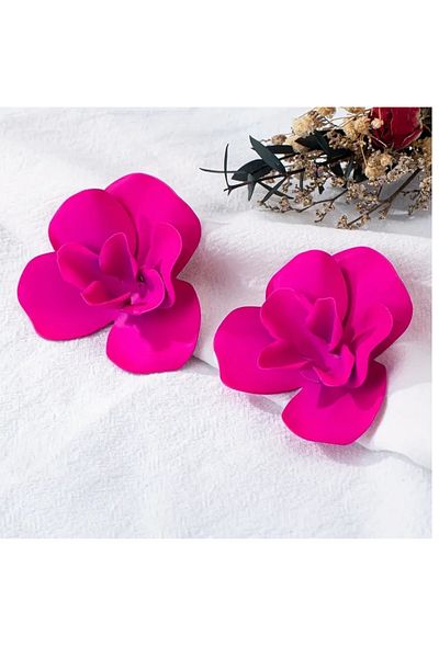 mos&more Matte Pink Red Flower Women Earrings