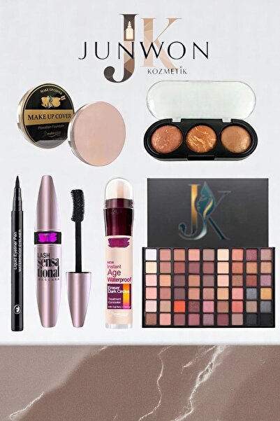 junwon 54'lü Far Paleti + Agerewind Kapatıcı + Sensational Rimel + Pen Eyeliner + 3'lü Allık + Lua Fondöten
