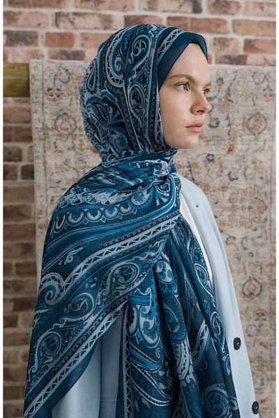 Fatma Atasoy Presya Indigo Ethnic Patterned Shawl
