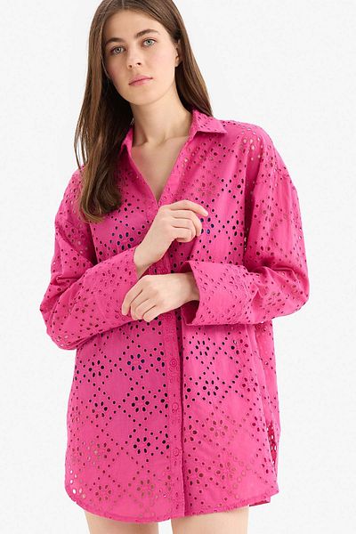 DeFacto Regular Fit Cotton Brode Beach Shirt-Fall in Love C0506Ax25Sm