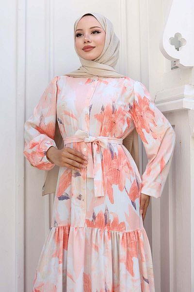 benguen Φόρεμα Hijab με σχέδιο Salmon 558