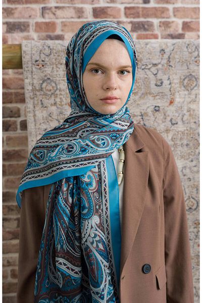 Fatma Atasoy Presya Blue Ethnic Patterned Shawl