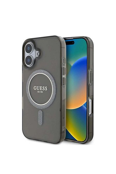 Guess Case for iPhone 16 - Guess IML Glitter Circle MagSafe (GUHMP16SHFGEREK) - Black