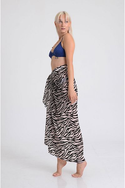 DESENİX Zebra Pattern Pareo - 100X145 cm - Silky Chiffon & Luxury Satin Fabric Option - Beach Dress