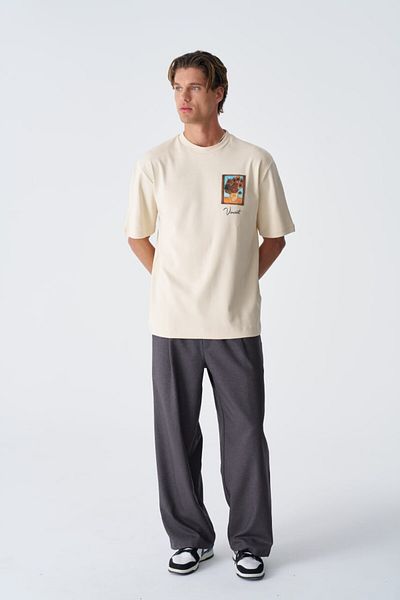 fame-stoned Μπλουζάκι με στάμπα Vincent Van Gogh, Κεντημένο Unisex 100% βαμβακερό εκρού