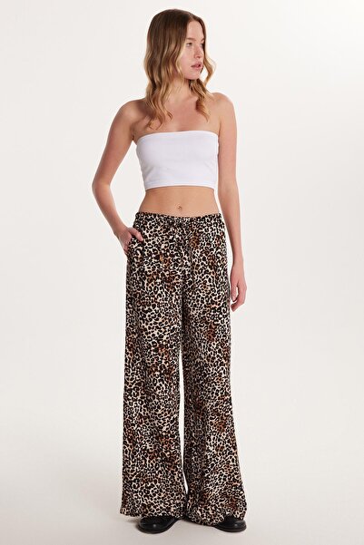 Tudors Women's Slim Fit Slim Fit Elastic Waist Tie Leopard Patterned Trousers