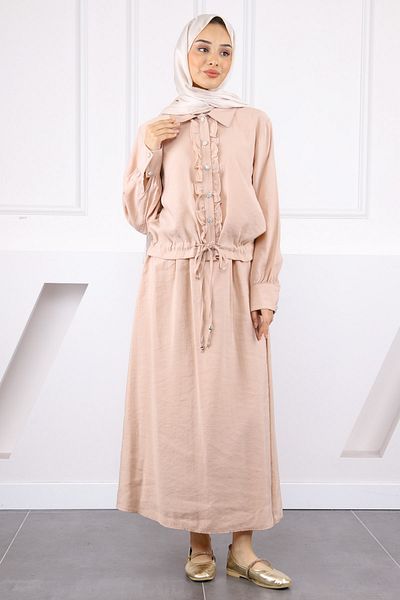 İmajButik Powder Front Frilly Modal Shirt Skirt Set