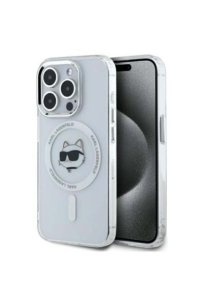 Karl Lagerfeld Case for iPhone 14 Pro - Karl Lagerfeld IML MagSafe (KLHMP14LHLSCHH) - White Metal Choupette`s Head