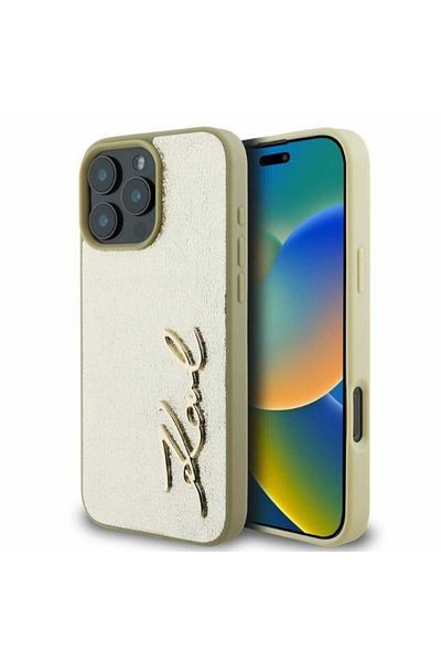 Karl Lagerfeld IPhone 16 Pro Max Case - Karl Lagerfeld Hardcase Leather (KLHCP16XPFMFBKMD) - Gold Metal Signature